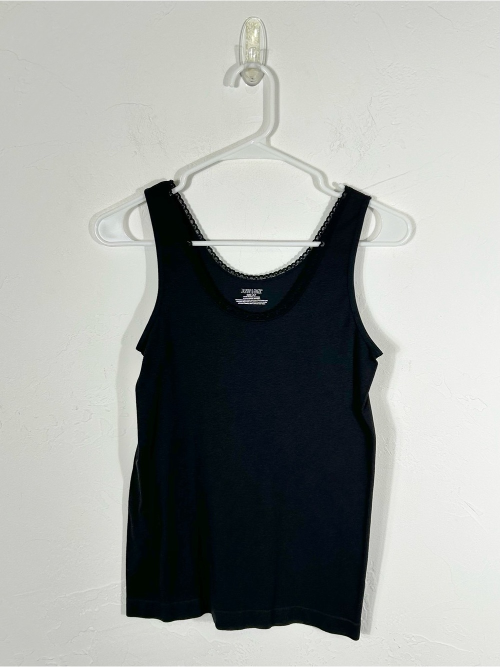 Jasmine & Ginger Black Lace Trim Scoop Neck Cami Tank Top Size Large